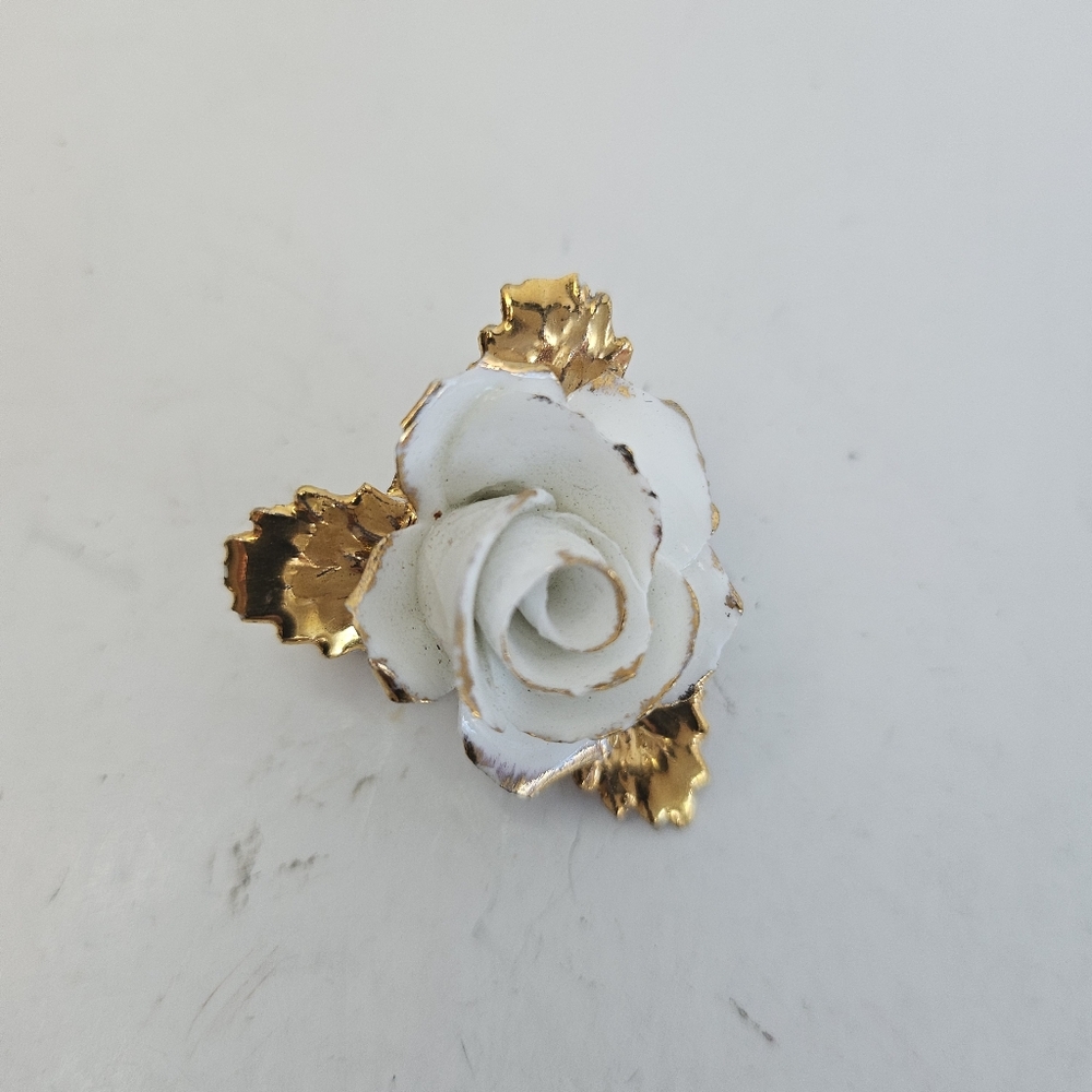 White Rose Floral Brooch Made in England Handmade Bone China Adderley